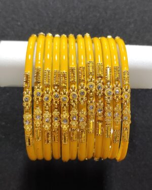 Designer Glass Bangles, 1 Dozen Packing, Yellow Color