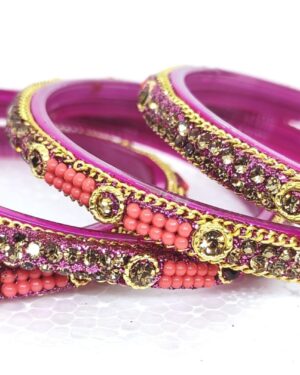 Stone Stud Four Piece Glass Kangan, Gajri Color, Rs 45 for 4 Piece.