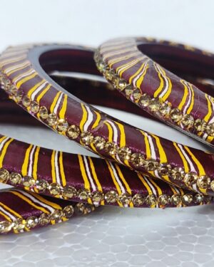 Stone Stud, Lakh Finish Four Piece Glass Kangan, Maroon Color, Rs 67.50 for 4 Piece, Box of 16 Pcs Price