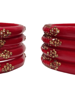 Stone Stud, Four Piece Glass Kangan, Red Color, Rs 39 for 4 Piece, Box of 8 Pcs Price