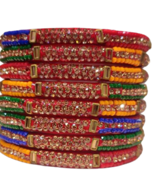 Stone Stud, Four Piece Glass Kangan, Multi Color, Rs 67.50 for 4 Piece, Box of 8 Pcs Price