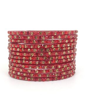 Pari Designer Stone Fill Glass Bangles, 1 Dozen Packing, Red Color