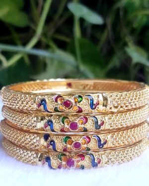 Designer Gold look Brass Kangan, Long Last Plating, Rs 165 for 4 Pieces Set, Pack of 3 Set Mix Size for