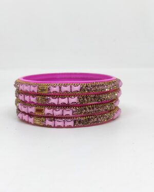 Designer Four Piece Glass Kangan, Pink Color, Rs 42=50 for 4 Piece, Mix Size, Box of 16 Pcs