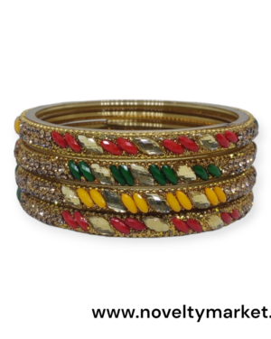 Designer Four Piece Glass Kangan, Multi Color, Rs 42=50 for 4 Piece, Mix Size, Box of 16 Pcs