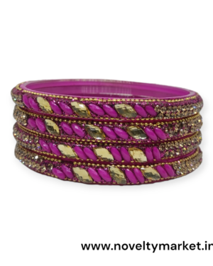 Designer Four Piece Glass Kangan, Rani Color, Rs 42=50 for 4 Piece, Mix Size, Box of 16 Pcs