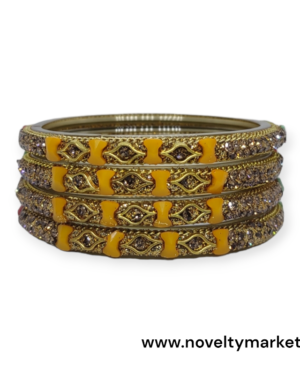 Designer Four Piece Glass Kangan, Haldi Color, Rs 42=50 for 4 Piece, Mix Size, Box of 16 Pc