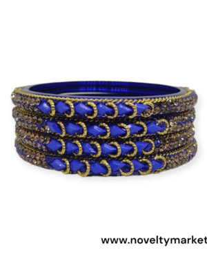 Designer Four Piece Glass Kangan, Blue Color, Rs 42=50 for 4 Piece, Mix Size, Box of 16 Pcs