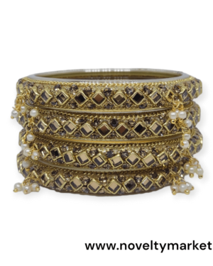 Designer Four Piece Glass Kangan, Golden Color, Rs 100/- for 4 Piece, Mix Size, Box of 16 Pcs