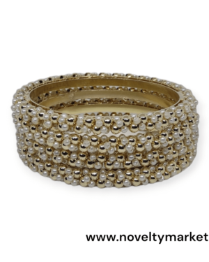 Designer Moti and Beads Stud Metal 4 Pcs Kangan, Golden Color, Mix Size (28-26-24), Rs 156/- for 4 Pcs, Pack of 3 Sets