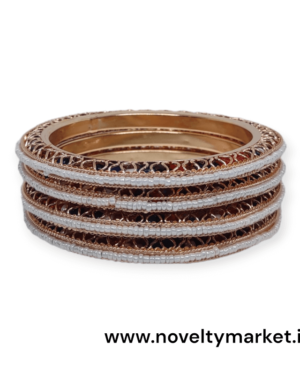 Designer Moti and Beads Stud Metal 4 Pcs Kangan, Rose Gold Color, Mix Size (28-26-24), Rs 75/- for 4 Pcs, Pack of 4 Sets