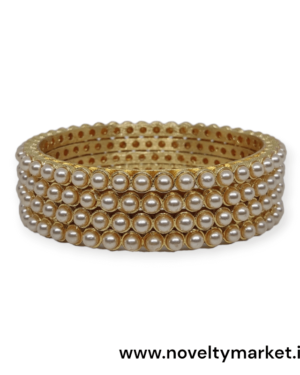 Designer Moti and Beads Stud Mazak Metal 4 Pcs Kangan, Gold Color, Mix Size (28-26-24), Rs 140/- for 4 Pcs, Pack of 4 Sets