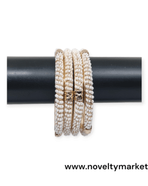 Designer Moti and Beads Stud Metal 4 Pcs Kangan, Gold Color, Mix Size (28-26-24), Rs 102/- for 4 Pcs, Pack of 3 Sets