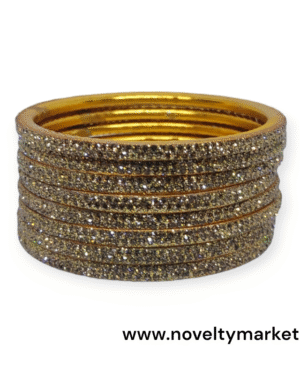 Stone Stud Boss Metal 8 Pcs Kangan Bangle, LCD Stone, Gold Color, Mix Size (28-26-24), Rs 95/- for 8 Pcs, Box of 4 Sets