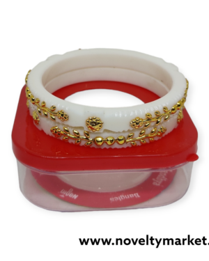Designer White Shankha Bangle, Rs 75/- Per Pair, Mix Size(28-26-24) Packing, Pack of 6 Pairs for