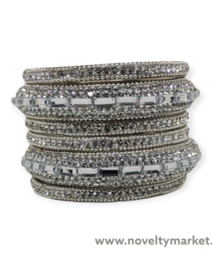 Stone and Kundan Stud Boss Metal 6 Pieces Kangan Set, Silver Color, Mix Size Pack, Rs 80/- each Set, Box of 6 Sets