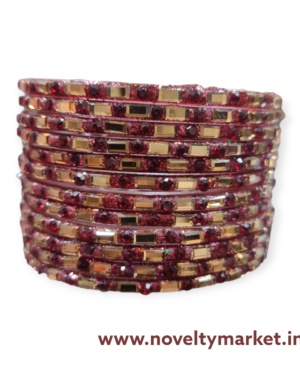 Designer Fancy Stone Glass Bangles, 1 Dozen Packing, Maroon Color