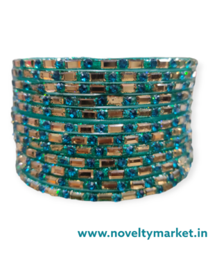 Designer Fancy Stone Glass Bangles, 1 Dozen Packing, Radium Color