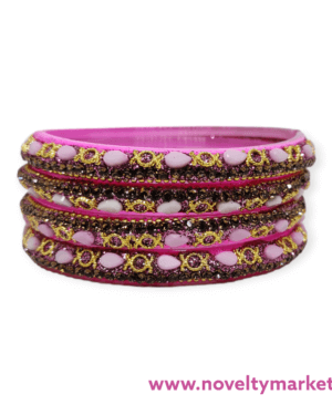 Designer Four Piece Glass Kangan, Pink Color, Rs 42.50 for 4 Piece, Mix Size, Box of 16 Pcs