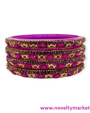 Designer Four Piece Glass Kangan, Rani Color, Rs 42.50 for 4 Piece, Mix Size, Box of 16 Pcs