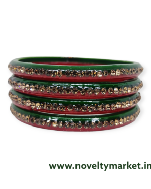 Designer Four Piece Glass Kangan, Red-Green Color, Rs 32.50/- for 4 Piece, Mix Size Box (26-24-22), Box of 16 Pcs