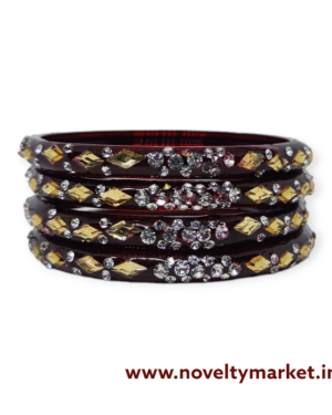 Designer Four Piece Glass Kangan, Maroon Color, Rs 33.75/- for 4 Piece, Mix Size Box (26-24-22), Box of 16 Pcs