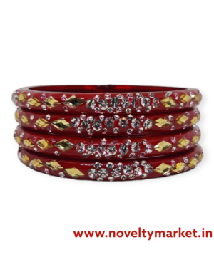 Designer Four Piece Glass Kangan, Red Color, Rs 33.75/- for 4 Piece, Mix Size Box (26-24-22), Box of 16 Pcs