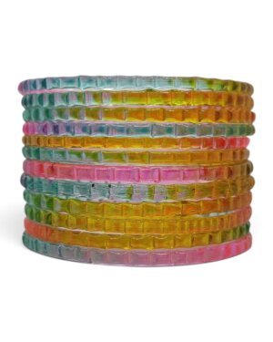 Transparent Mudai Glass Bangles, 6 Dozen Packing, L-Multi Color, Mix Size (26-24-22) Packing, Rs 28.50/- Per Dozen