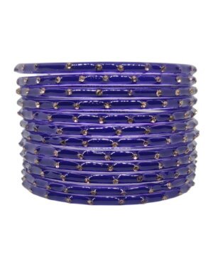 Stone Stud Glass Bangles, 6 Dozen Packing, Blue Color, Mix Size (28-26-24-22) Packing, Rs 36=75/- Per Dozen