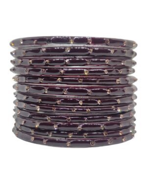 Stone Stud Glass Bangles, 6 Dozen Packing, Brown Color, Mix Size (28-26-24-22) Packing, Rs 36=75/- Per Dozen
