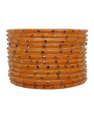 Stone Stud Glass Bangles, 6 Dozen Packing, Haldi Color, Mix Size (28-26-24-22) Packing, Rs 36=75/- Per Dozen