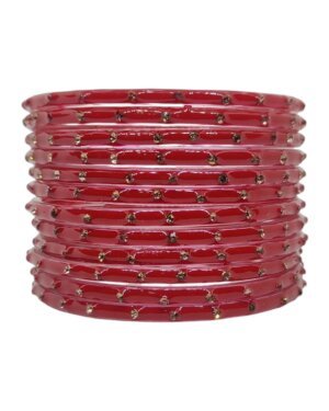 Stone Stud Glass Bangles, 6 Dozen Packing, Red Color, Mix Size (28-26-24-22) Packing, Rs 36=75/- Per Dozen