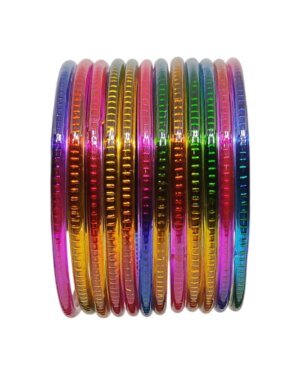 Designer Glass Bangles, 6 Dozen Packing, Dark Multi Color, Mix Size (28-26-24-22) Packing, Rs 28=50/- Per Dozen