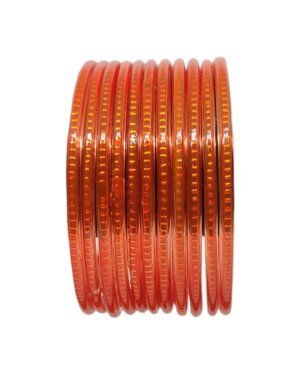 Designer Glass Bangles, 6 Dozen Packing, Orange Color, Mix Size (28-26-24-22) Packing, Rs 28=50/- Per Dozen