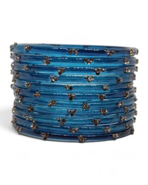 Stone Stud Transparent Glass Bangles, 6 Dozen Packing, Morpankhi Color, Mix Size (28-26-24-22) Packing, Rs 46=50/- Per Dozen