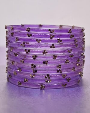Stone Stud Transparent Glass Bangles, 6 Dozen Packing, Purple Color, Mix Size (28-26-24-22) Packing, Rs 46=50/- Per Dozen
